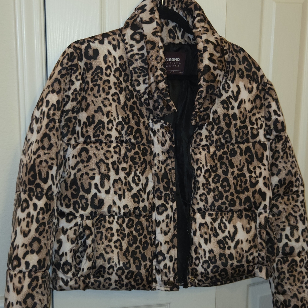 Ci Sono Los Angeles Outerwear Leopard Print Women's Puffy Jacket